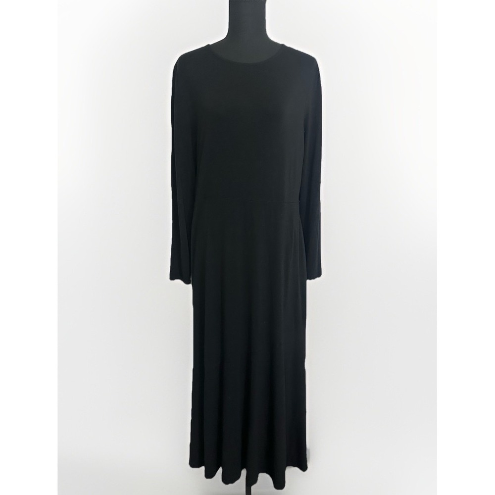 Boden Women's 12 PETITE Black Long Sleeve Maxi Dress Pockets‎ Minimalist
